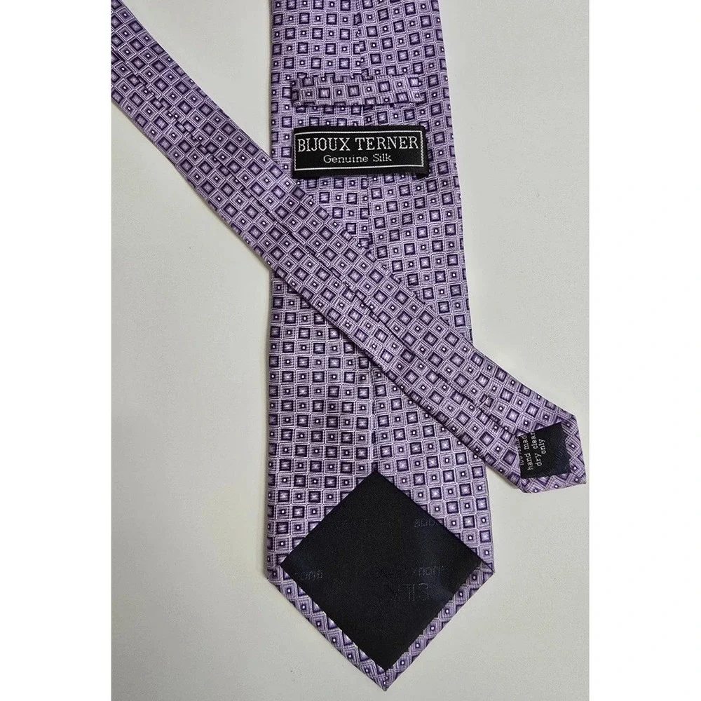 Bijoux Terner Necktie Mens Purple Geometric 100% Silk Classic Formal Business